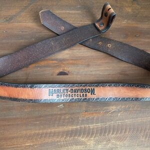 Harley-Davidson Mens Brown Leather Tooled Belt Strap Size 46 no buckle